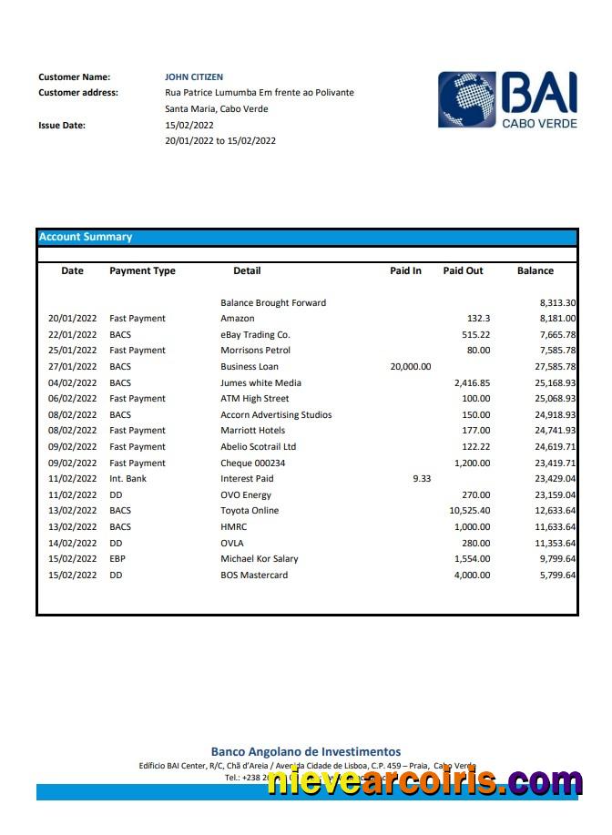 Cabo Verde Banco Africano de Investimentos bank statement